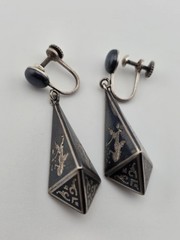 Rare Antique 1940s Siam Sterling Silver Niello Jewelry His And Hers Complete Set
