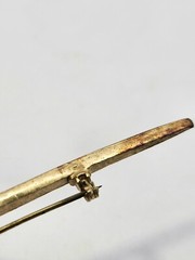 Vtg Sword Saber Brooch Dress Coat Kilt Pin Gold Tone AB Blue Rhinestone 3.5 In