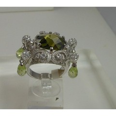 Vintage Sterling Silver Glamour Cocktail Ring Sim Peridot Briolette Drops Size 9