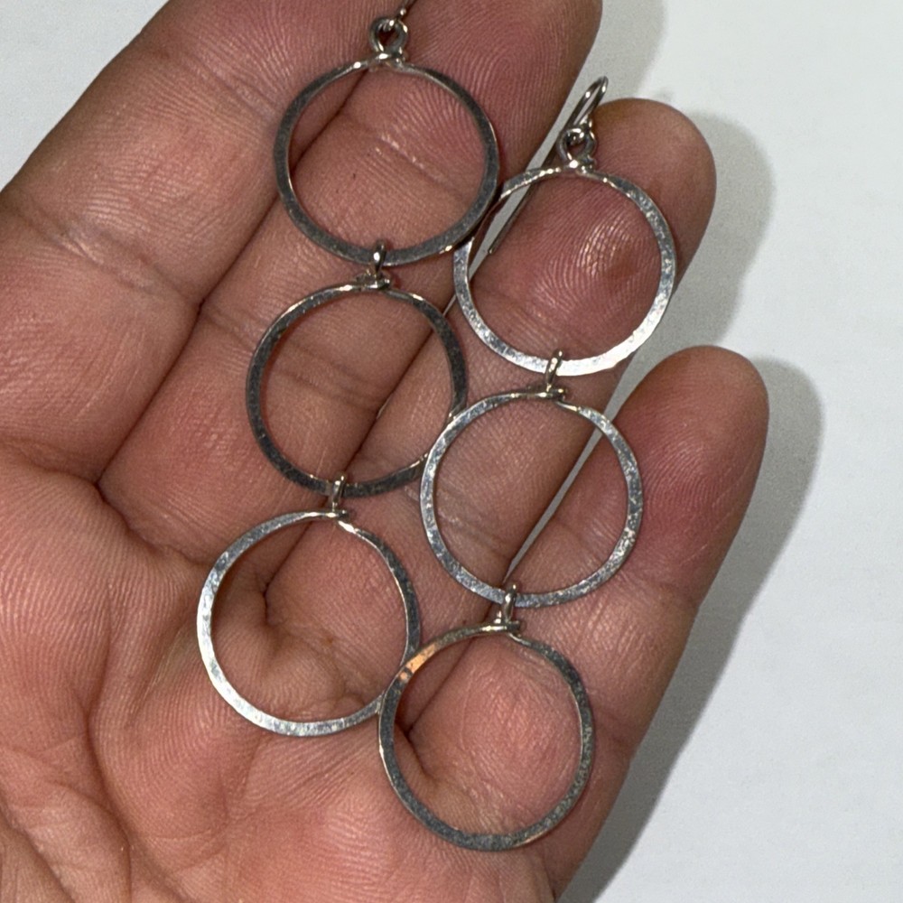 Pierced Hanging Earrings Sterling Hoops Vintage 3” Three Hanging Circles