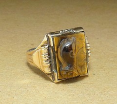 Vintage 10K GF Sterling Silver Carved Tiger’s Eye Soldier Cameo Signet Ring 9.5