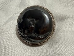Vintage Silver 925 Sajen Size 8 Hematite Carved Sleeping Cat Ring