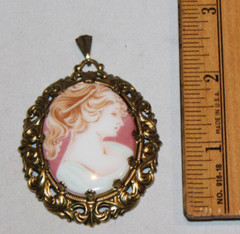 vintage cameo porcelain transfer portrait pendant gold tone