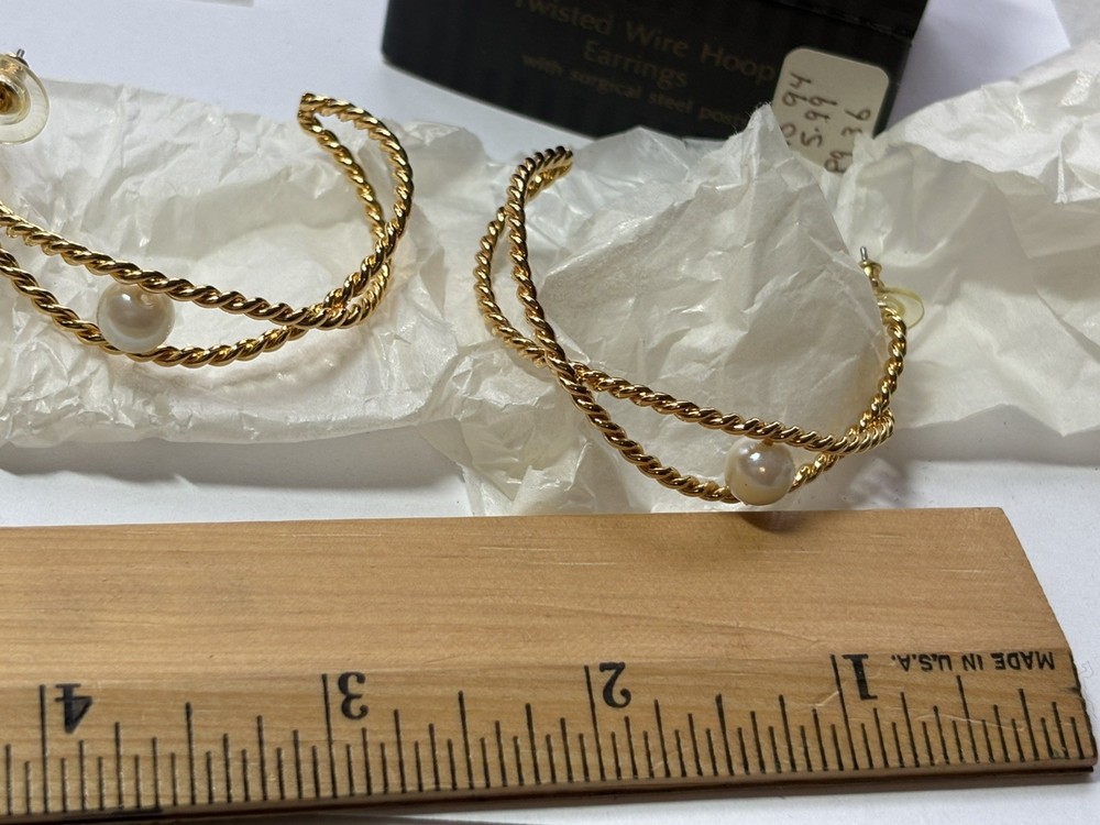 Vintage NOS AvonTwisted Wire Hoop Pierced Earrings Surgical Steel Posts