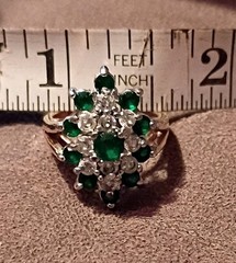 Vintage Estate Faux Emerald & Crystal Gold Color Unsigned Sz 5