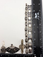 Rare Antique 1940s Siam Sterling Silver Niello Jewelry His And Hers Complete Set