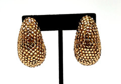 Large RICHARD KERR Champagne Mirrored Rhinestone Clip On Earrings