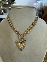 VTG JUICY COUTURE 14” Y2K GOLD PLATED PUFFY HEART CHARM CHUNKY LINK NECKLACE