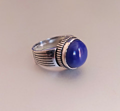 Ancient Vintage Victorian Sterling Silver Ring Natural Blue Lapis lazuli Size 9