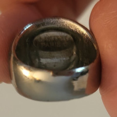 Vintage Lanvin Paris Red Enamel Round Stone Silver & Black Tone Ring Size 6
