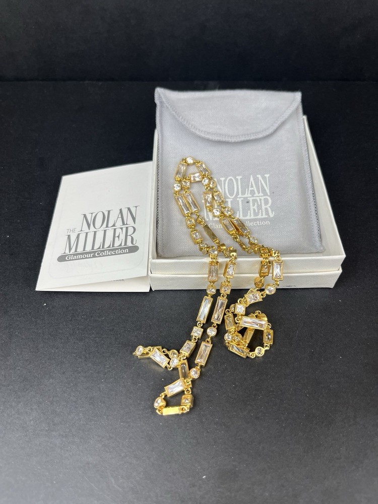 Nolan Miller “Melange of Crystal” Necklace Gold Tone Signed 32” W/box &COA