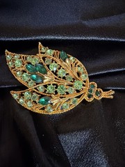 Vintage Large Lime Green Green Rhinestone Art Glass Brooch Uranium Glass