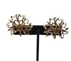 Napier Sterling Clip On Earrings 1940s Gold Wash 925 Silver Large Leaves 925