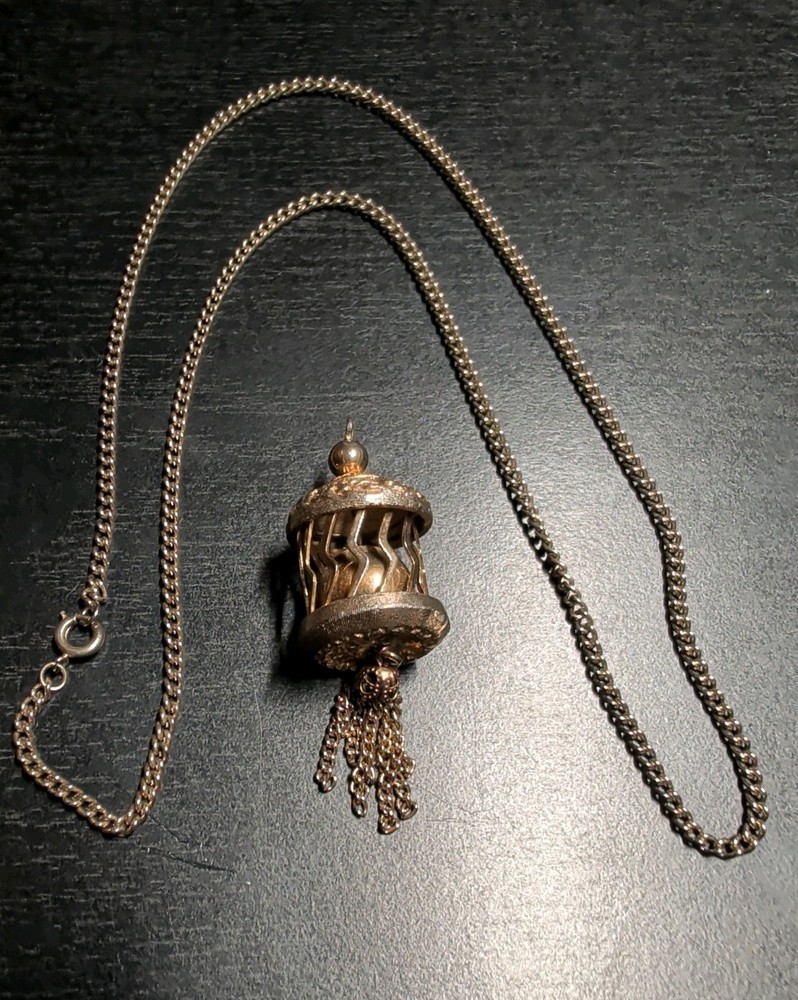 Vintage Unsigned Gold Tone Chain Necklace and Bird Cage Pendant Costume Jewelry