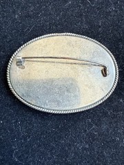 Vintage Russian Silver & Mother of Pearl Sleigh Ride Painted Brooch Pin 2”