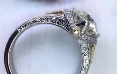 Art Deco Style Round Cut Lab Created Diamond 14K White Gold FN Engagement Ring