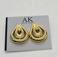 Anne Klein Earrings Pierced Open Teardrop Gold tone Couture Y2K 1.25 in