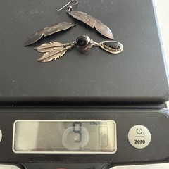 Vintage Sterling Feather Earrings & Black Onyx Pendant Lot 9g Southwestern