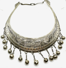 Vintage Miao Hmong Silver Ceremonial Necklace w Dangles, Etching