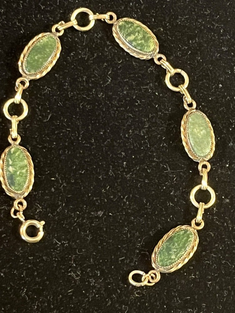 Vintage Sterling Silver Green Jade Jade Bracelet 7 1/2 Inches