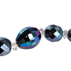 Vintage West Germany AB Crystal Glass Bead Necklace Peacock Iridescent Choker