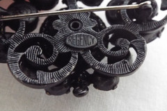 Vintage REGENCY Japanned Jet Black Rhinestone Pin Pendant Brooch Signed Mourning