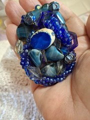 Vintage Large 3″ Blue Multistone And Bead Strung Brooch Unsigned Haskell/Hager?