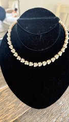 Vintage Gold Tone Floral Cluster Faux Pearl and Rhinestone Choker Necklace
