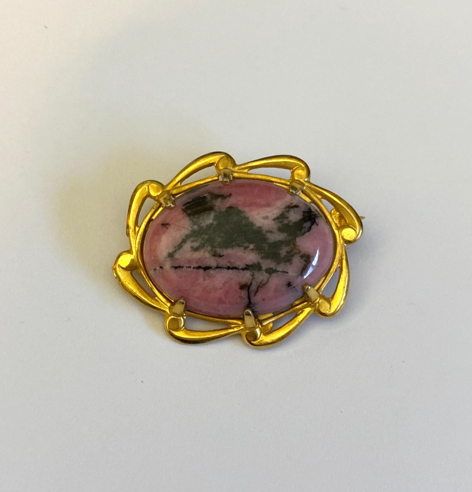 Vintage Signed JJJ 1/20 12K Gold Filled Genuine Rhodonite Brooch Pin