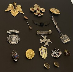 16-Vintage Brooch Pins Academic Marksman Crests Ski Award G&R Ski Tie Tac Eagle