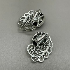 Sarah Coventry Vintage Carousel Earrings Blue Cabochon Silver Tone Filigree Clip