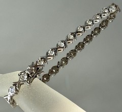 ESTATE STERLING SILVER 925 XOXO CZ PRONG SET STONES TENNIS BRACELET