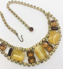 Wide JULIANA Delizza & Elster Rhinestone Necklace Cat’s Eye Vintage Jewelry