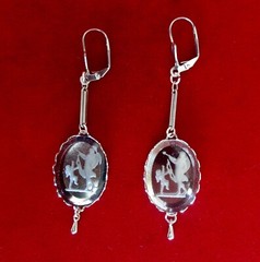 Vintage Jewelry Set: Reversed Etched Glass Necklace & Earrings/Boho/Shabby Chic