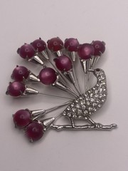 Vintage Fabulous Large Figural Peacock Brooch with Pink Moon-Glow Stones