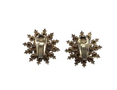 Vintage Austrian Crystal Atomic CIRCA 1950s Clip On EARRINGS Gold Tone