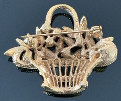 Vtg Gold Tone Flower Basket Brooch Pearl Multicolor Rhinestones Signed Gerry’s