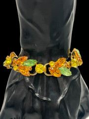 VTG Juliana D&E Fall Autumn color Rhinestone 5 link bracelet safety chain 7″