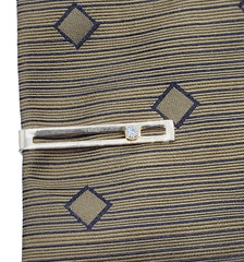 Modernist Open Metal Rectangle w Crystal Gold Tone Short Vintage Tie Clip Clasp