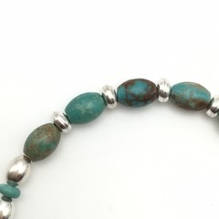 Silver Schark Handmade Sterling Silver & Turquoise Barrel Bead Bracelet 7.5” #26