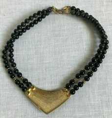 2 Vintage Necklaces Black Silver Gold White Multi Strand