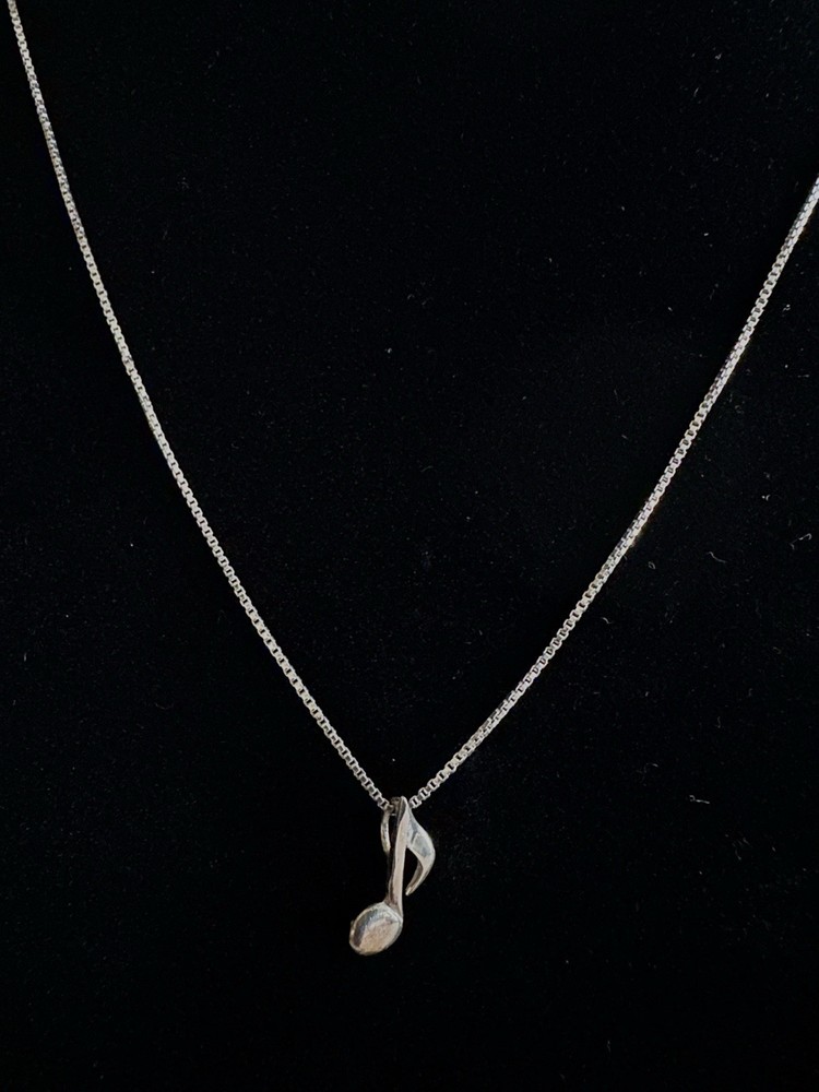 Petite 925 Sterling Musical Eighth Note Slider Pendant Necklace 16″ Box Chain