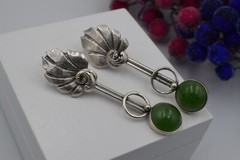 Soviet VTG old Ukraine earrings Sterling SILVER 925 stone green nephritis
