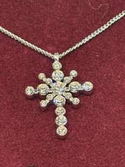 Camrose & Kross CZ Silvertone Cross Necklace JBK Chain COA Jacqueline B Kennedy