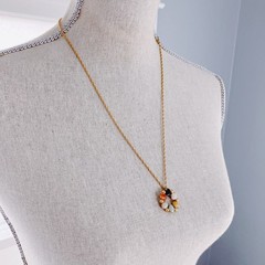 VTG Signed Alice Caviness 14K GF Gemstone Circle Pendant Necklace 1950s, 1960s