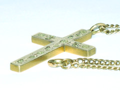 Mid Victorian English Cut & Applied 10K Rose & Green Gold Top Cross~HFB Co Chain
