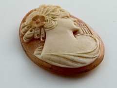 Vintage Loose Hand Carved Shell Cameo Woman with Harp 1 1/8 Inch x 7/8 Inch 3.4g