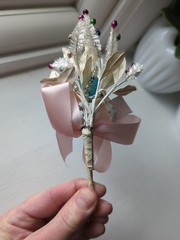 Vintage Atomic MCM Blue Mercury Glass Ball Silver Beads Corsage Pin Rare Find
