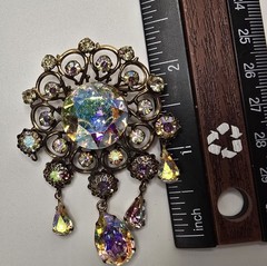 Kramer of NY AB Rhinestone Brooch Gold Tone Dangle Chandelier Signed READ