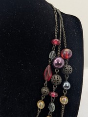 Avon Necklace Filigree metal acrylic braded Glass Lampwork beads layered 17″